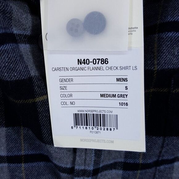 NORSE PROJECTS Shirt Mens Small Gray Check Button Up CARSTEN FLANNEL $215 - Picture 7 of 11